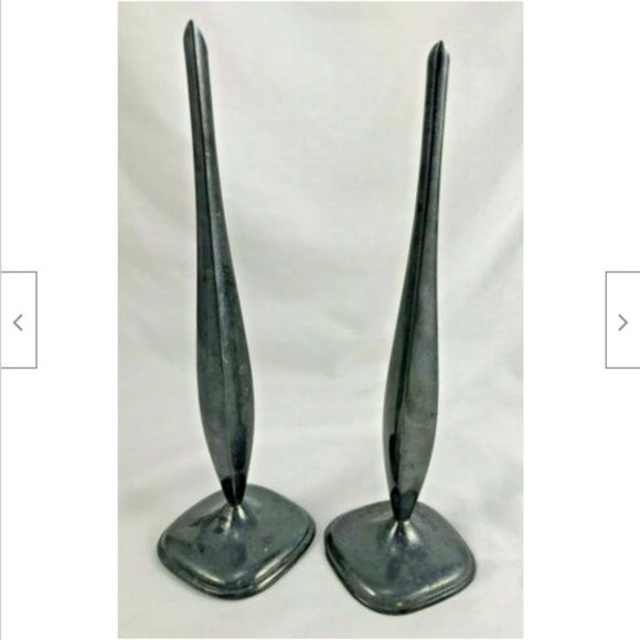Set of 2 Vtg Silver Plated 8" Flower Bud Metal Vase Minimal Sleek Modern - Picture 2 of 6